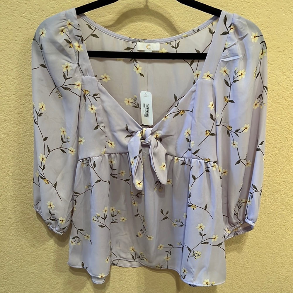 NWT Charming Charlie Long Sleeve Purple Floral Shirt